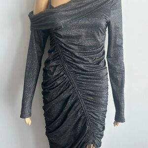 Jonathan Simkhai Shimmering Silver One-Shoulder Dress Medium Size Long Sleeve